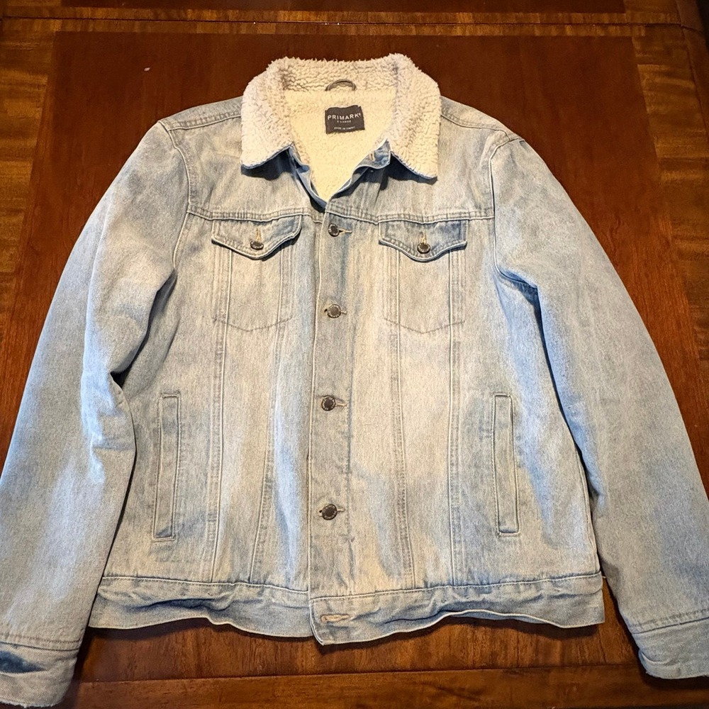 Primark Men's Sherpa-Lined Denim Trucker Jacket - Light Wash XL‎